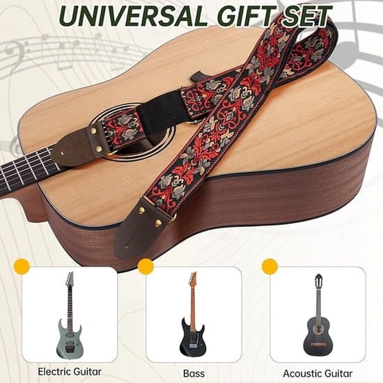 Gitarrrem - Gitarrtillbehör - Justerbar Gitarrrem - Axelrem - Nylon + Läder - 80*5 cm - Svart - Svart - 80*5 cm