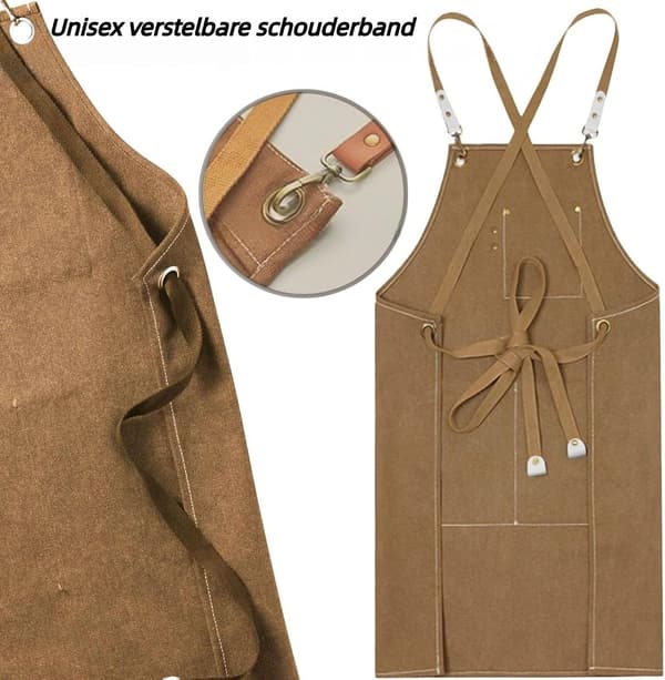 Förkläde i canvas - Jeansförkläde för köket - Grillförkläde - Brun