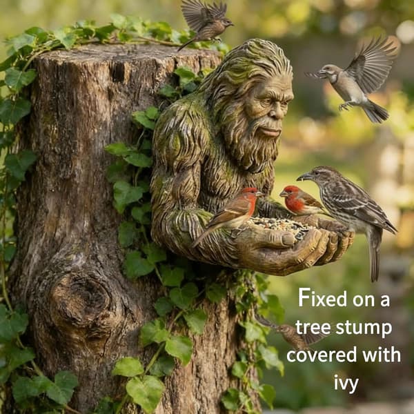 Bigfoot Sasquatch fuglefoderstatue til haven | Træknuser design, havestatue, vildtfoder, harpiksmateriale, unik gave
