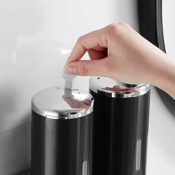(Sort) Vægmonteret sæbedispenser 500 ml x 2, dobbelthovedet håndsæbedispenser, flydende dispenser, showergel, shampoo