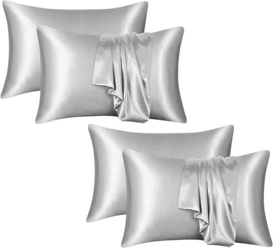 Simulerede silkepudebetræk - 2 par - Ensfarvede pudebetræk - Grå - Polyester pudebetræk - 51*76cm - Grå - 2 par - 51*76cm