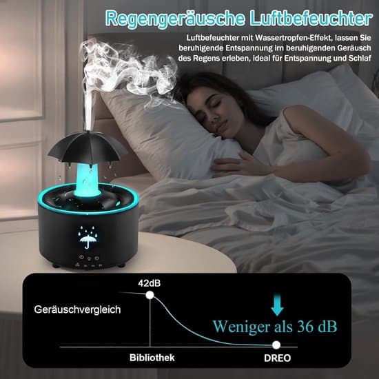 Luftfugter - Aroma Diffuser - Paraply Luftfugter - Roterende Paraply Dråbe Luftfugter - Aromaterapi Diffuser med 7 - Sort - 300 ml