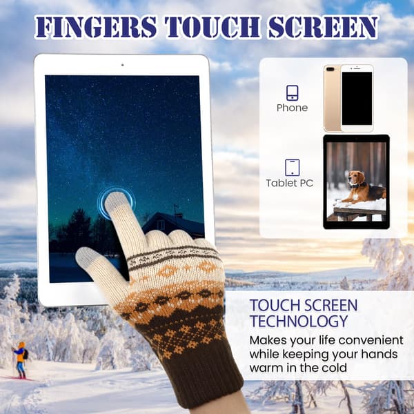 par vinter touchscreen handsker til kvinder, bløde, varme, fleeceforede, strikkede elastiske manchetter og teksthandsker