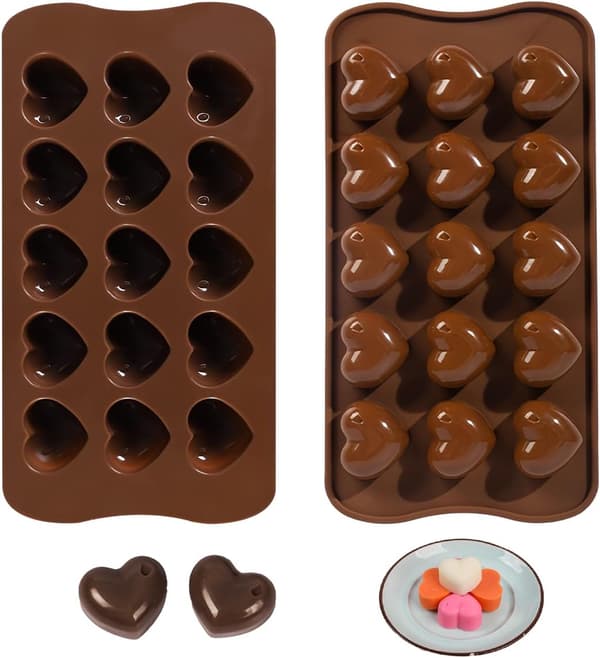 Hjerteformede silikone bageforme - 15 hulrum, non-stick belægning, chokolade bageform, genanvendelig - Sæt med 2