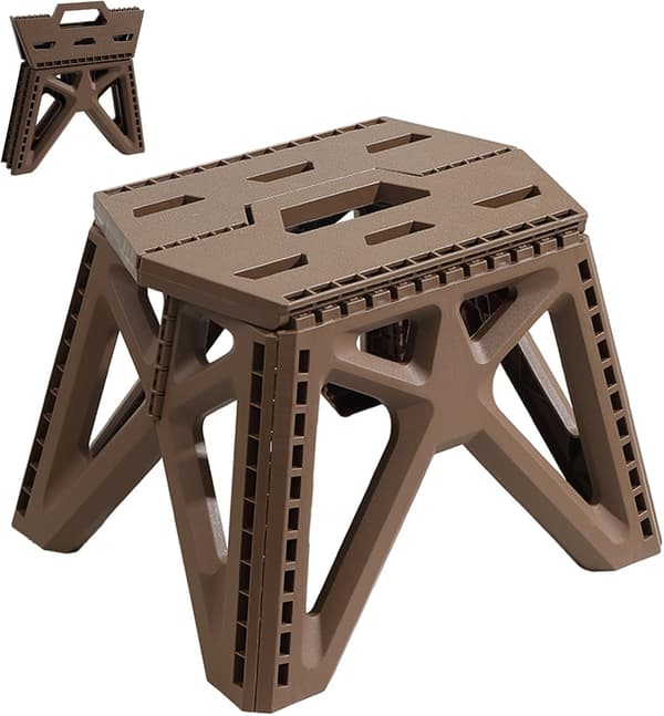 Vikbar Pall 9\" - Halkfri - Stöder 200 kg - Platsbesparande - för Kök, Badrum & Camping (Brun)