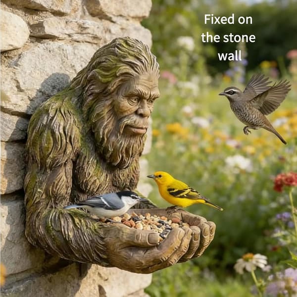 Bigfoot Sasquatch fuglefoderstatue til haven | Træknuser design, havestatue, vildtfoder, harpiksmateriale, unik gave