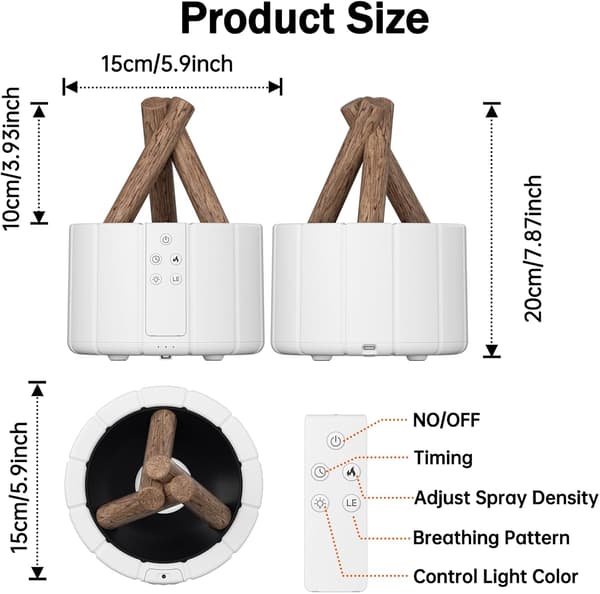 Bonfire luftfugter 250 ml med fjernbetjening, æterisk oliediffuser, lydløs flamme diffuser, aromaterapi duftoliediffusere