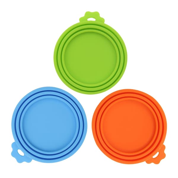 pakker med dåse-kæledyrsfoder med universallåg for sikkerhed/silikonelåg til hunde- og kattefoder (grøn + blå + orange)