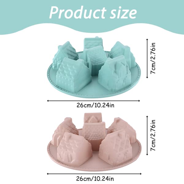 Sæt med 2 silikone bageforme i husform - 6 hulrum - Non-stick kageform til julebudding, desserter, mousse, stearinlys, sæbe