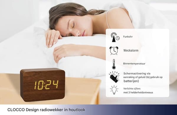 Digital Väckarklocka - Digital Väckarklocka i Trä - LED-Display 3 Larm - 1 - Sovrum