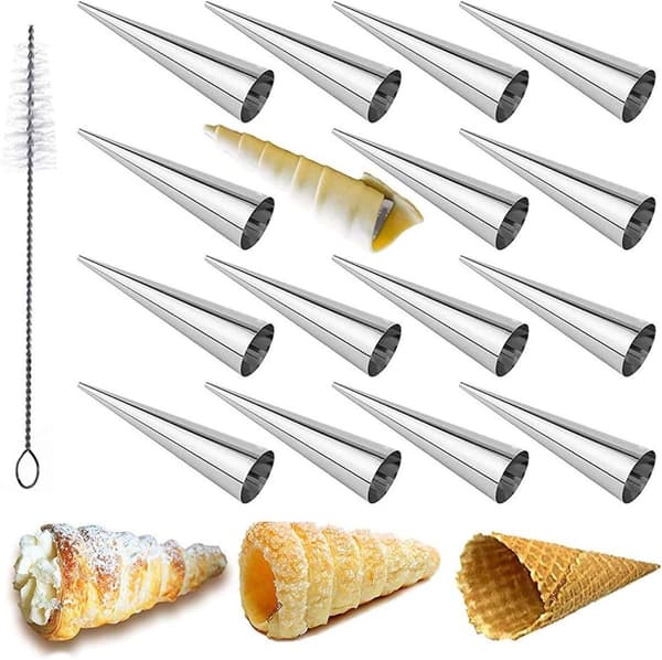 10 forme i rustfrit stål til fløderuller, perfekte til cannoli, croissanter og vafler