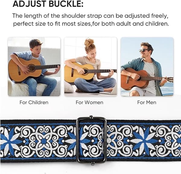 Professionell gitarrrem - Gitarrrem - Justerbar - Broderad - För Bas/El/Akustisk/Klassisk Gitarr