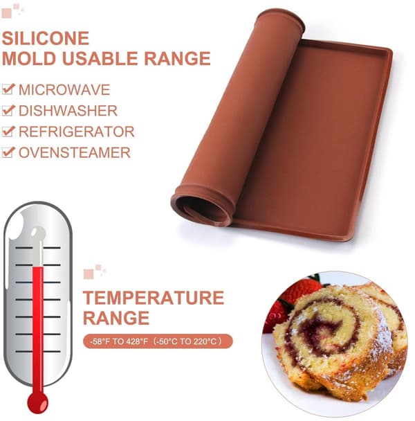 Silikone bageunderlag til kage - Silikone bageunderlag - Multifunktionelt bageunderlag - Swiss rulleunderlag - Brun - Silikone bageform til roulade