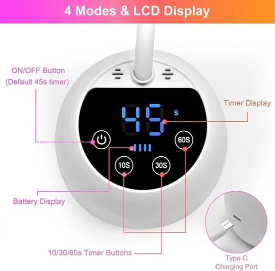 Mini UV-nagellampa med smart sensor och display vit