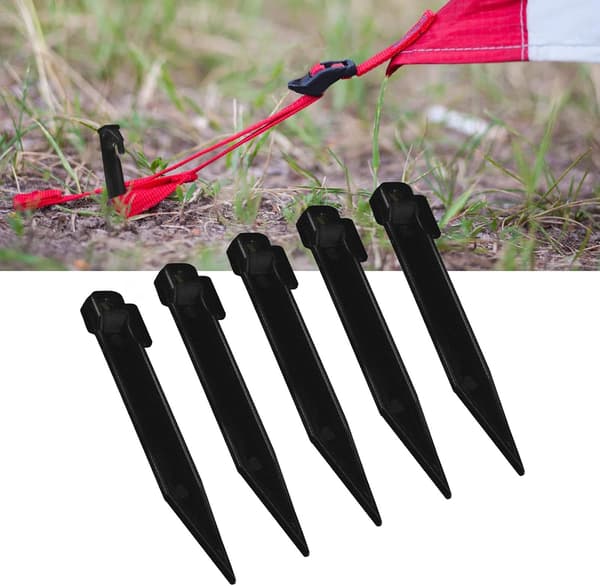 5 pløkker, pålidelig telt- og markisefastgørelse, sort, 15CM
