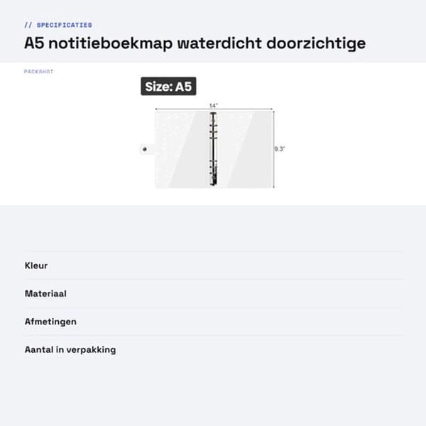 Vandtæt Notesbogsmappe - A6 Ringbind 6 Ringe - Blød PVC - Løsbladsmappe - Letvægt - Robuste Ringe i Rustfrit Stål