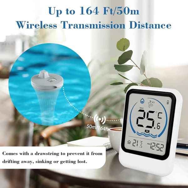 Termometer - Trådløst flydende pooltermometer - Pooltermometer - Trådløst termometer - Flydende pooltermometer - Poolmonitorer - Hvid