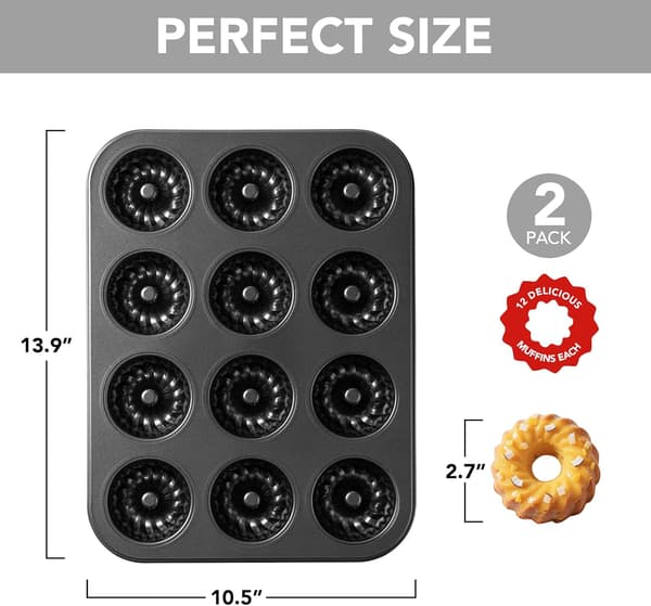 Sæt med 2 mini-riflet bageforme – 12 rum – Non-stick – til cupcakes, donuts og brownies