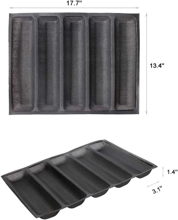 Silikone Baguette Bageform – 5 Rum – Perforeret & Non-stick – til Franskbrød & Sandwiches (sort)