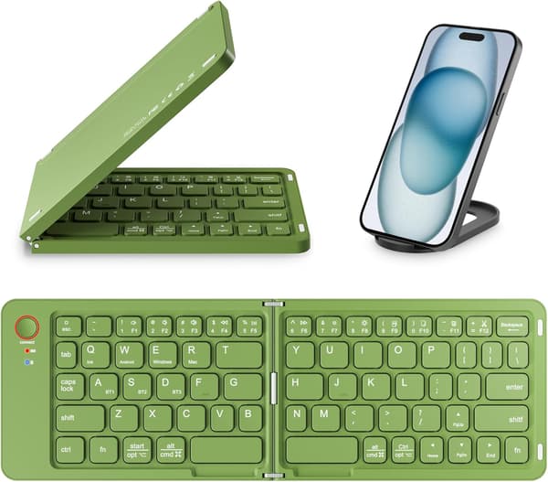 Mini hopfällbart Bluetooth-tangentbord – bärbart, Mac, iPad, Android, Windows och iOS (grönt), ultratunt aluminium, resevänligt för iPhone