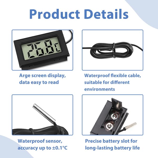 2-delad digital LCD-termometer temperatursensor med LCD-display - Kylskåpstermometer temperaturprob -50℃ - 110℃ - 2-delad