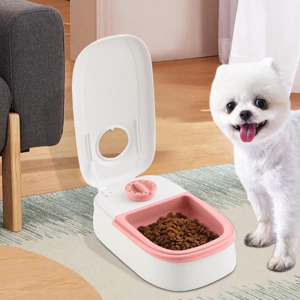 Automatisk katte-/hundefoderautomat - 48-timers timer - Automatisk kattefoderautomat - Elektrisk foderautomat - 1 måltid - Vådt og tørt foder - Pink