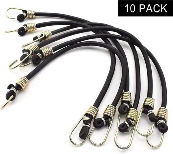 Elastiksnore - 10 stk. - Mini - Elastisk - Gummibånd - Universal - Med 2 robuste kroge - Stropper - Til telte - camping og motorcykler - 10 stk.