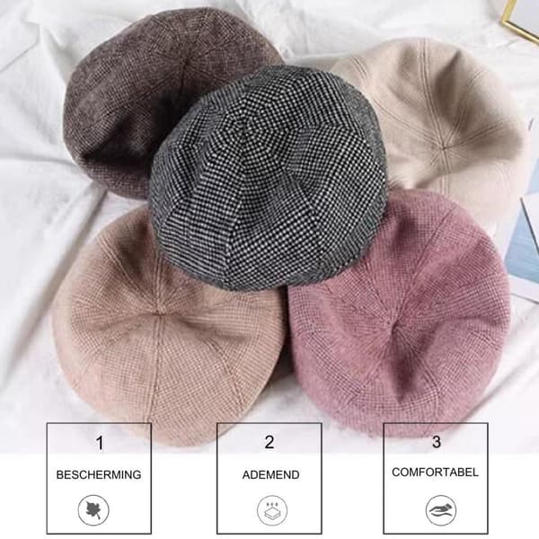 Damebaret - elegant retrohat - stilfuld letvægts varm hat - åndbar hat i britisk stil - velegnet til forår, efterår og vinter - sort