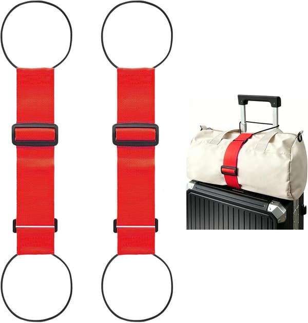 Mångsidiga, starka, justerbara bagageremmar, set om 2, elastiska bagagetillbehör, elastiska fästremmar (röd).