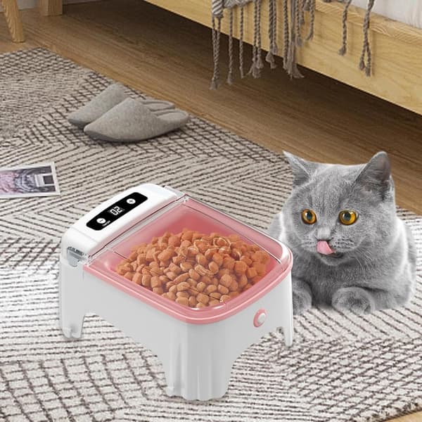Automatisk kattefoderskål - Timer - Sensor til åbning af låg - Kattebakke - Kattefoderdispenser - Pink