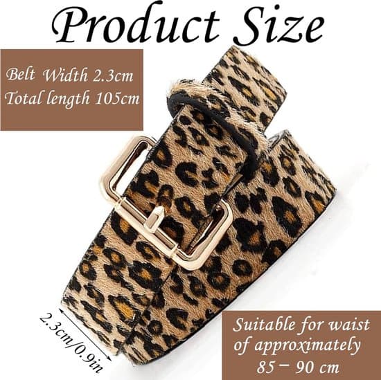 Damebælte - Leopardprint - Outfit Tilbehør - Holdbart PU Materiale - 105 x 2.3 cm - Brun