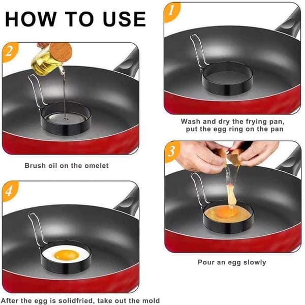 6x Runde Stegeægforme i Rustfrit Stål til Perfekte Æg, Pandekager og Mere