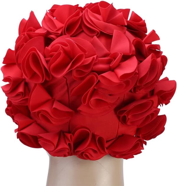 Badehætte - Blomstret Badehætte - Polyester - Unisex - Mode Dame Badehætte - Retro Badehætte med - 3D Blomstret Badehætte - Rød - 22*18cm