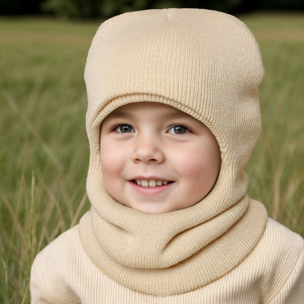 Barnmössa, stickad tröjmössa i ull, varm och vindtät stickad vintermössa, Beige