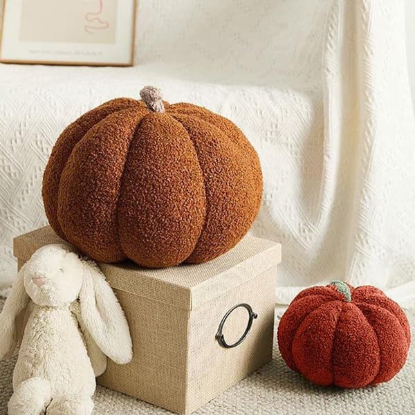 Simuleret græskar sofapude - Halloween græskar dekorativ pude - græskar plyslegetøj - sofa græskar plyslegetøj - brun - 35 cm