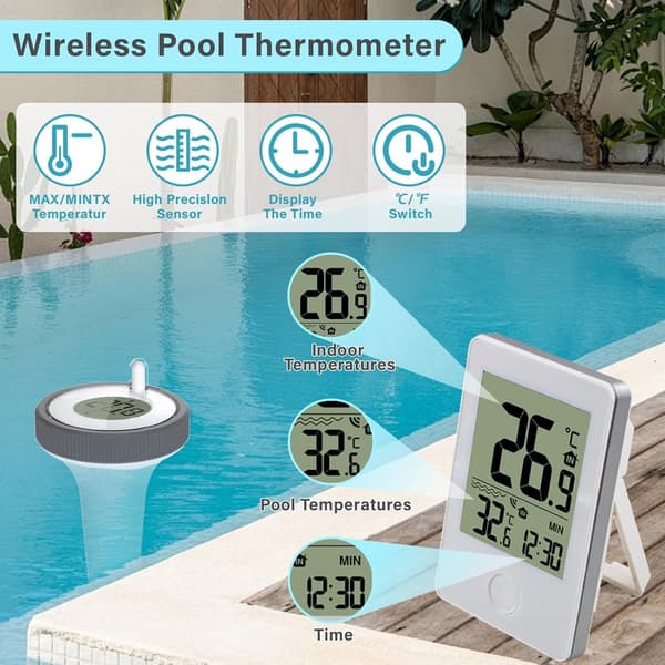 Pooltermometer - flytande pooltermometer - Trådlös flytande pooltermometer - Flytande vattentermometer - Vattentermometer med LCD-skärm