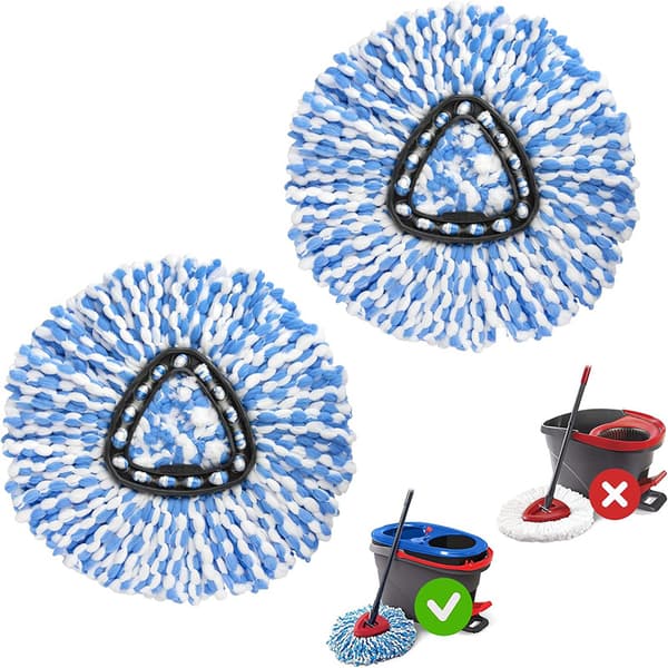 O - Cedar EasyWring RinseClean Microfiber Spin Mop Head tillbehör - 2-pack ersättningsmopphuvuden - Blå och vit triangulär bomull