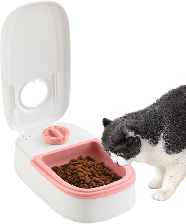 Automatisk katte-/hundefoderautomat - 48-timers timer - Automatisk kattefoderautomat - Elektrisk foderautomat - 1 måltid - Vådt og tørt foder - Pink