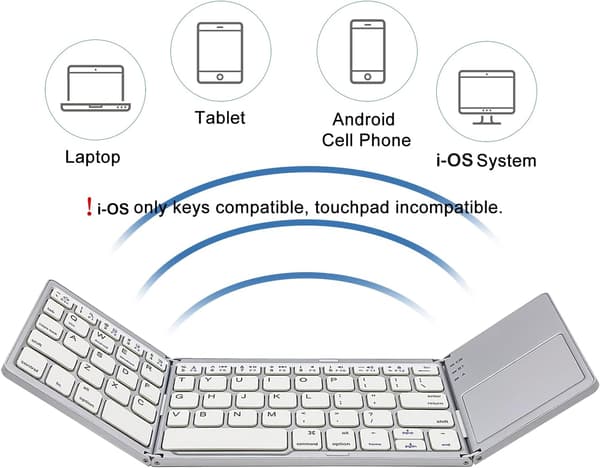 Sammenfoldeligt Bluetooth-tastatur med touchpad, trådløst minitastatur til pc, tablet, Android og smartphone – sølv