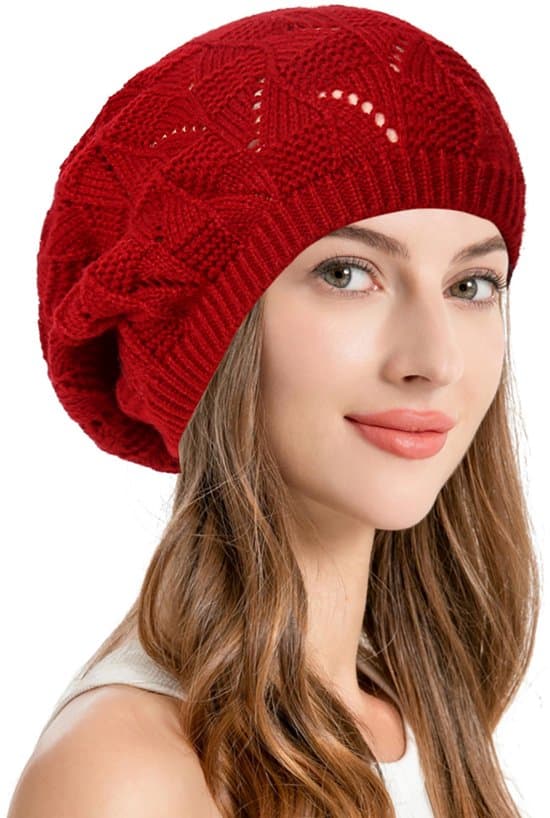 Klassisk fransk baret til damer, elegant efterårs-/vinterhat, omkreds 58 cm. Bordeaux