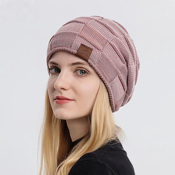 Rutig dammössa - andningsbar stickad herrmössa - mjukt fleecefoder - löst stickad mössa - unisex vintermössa - klassisk unisex höst - vinter - grå