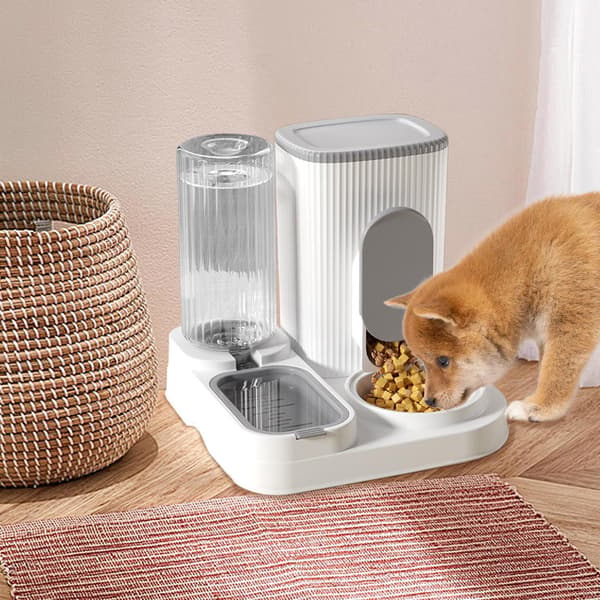 2-i-1 Automatisk Foderautomat til Kæledyr | 2,4L Foderautomat, 1,3L Vanddispenser, til Små Hunde og Katte
