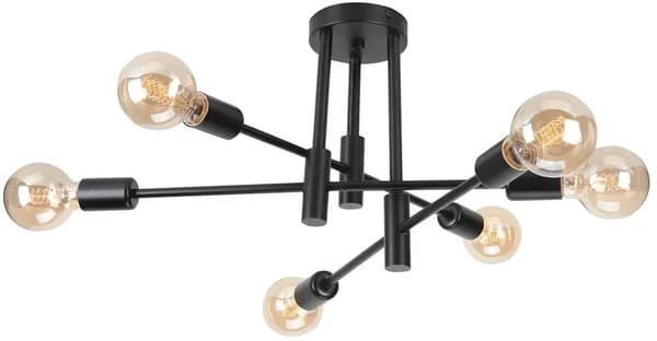 Industriel 6-lys E27 loftlampe loftlampe stue loftlamper til soveværelse køkken sort