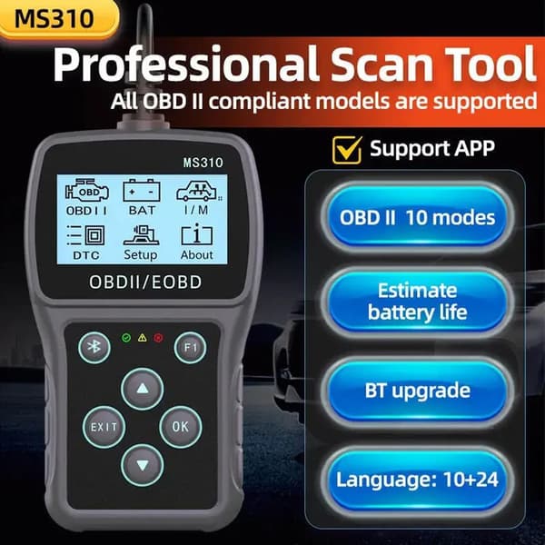 Bluetooth OBD2-skannerdiagnostikverktyg, 3-i-1 OBD2-skanner Bluetooth-uppgradering för AD310/MS309/MS310/BD310 bilkodläsare, rensa koder