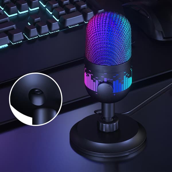 LED-belysning USB-mikrofon til gaming og streaming – Velegnet til pc, computere og spillekonsoller – USB-mikrofontilbehør