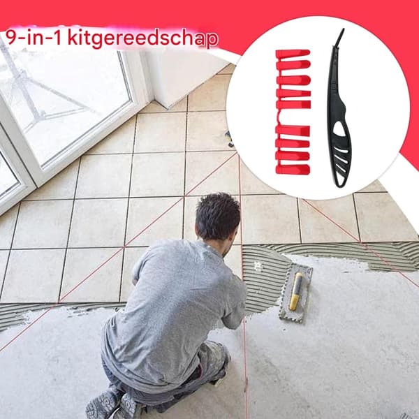 Fugemassefjerner - Fugespartel - Efterbehandlingsapplikation - 9-i-1 Multifunktionel - 223 cm Længde - Grå