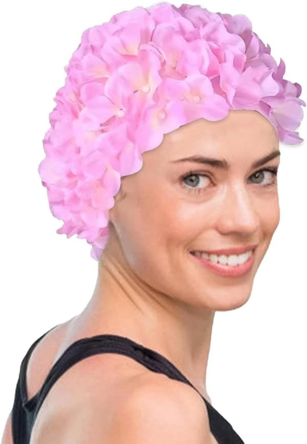 Blomstret badehætte - Smart badehætte - Hårbeskyttelse - Håndlavet blomsterdesign - One Size - Pink