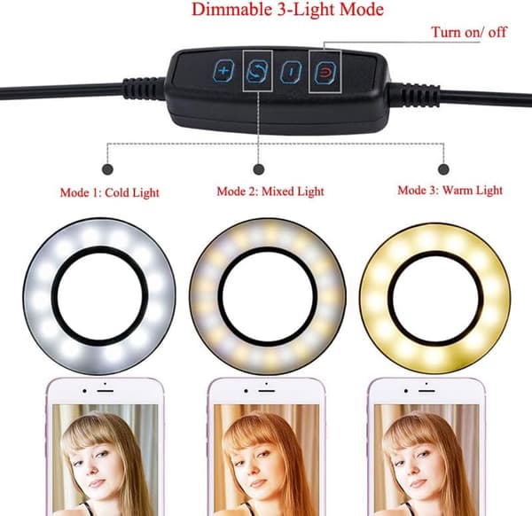 Selfie Ring Light - Selfie Ringlight - Ring Light Med Klemme - Fleksibel Telefonholder - LED Ring Light USB - Ideel Til Vlogging