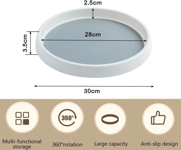 Roterande kryddställ, köksskåp, lämplig för kryddor, kylskåp, sovrum, 30 cm, vit/grå