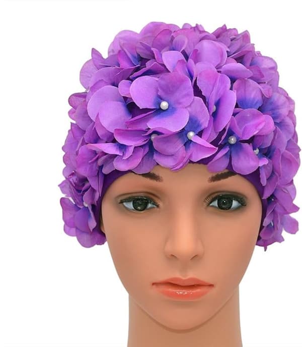 Blomstret badehætte - Blomstret mode damebadehætte - Retro badehætte med - 3D blomstret badehætte - Damebadehætte - Lilla